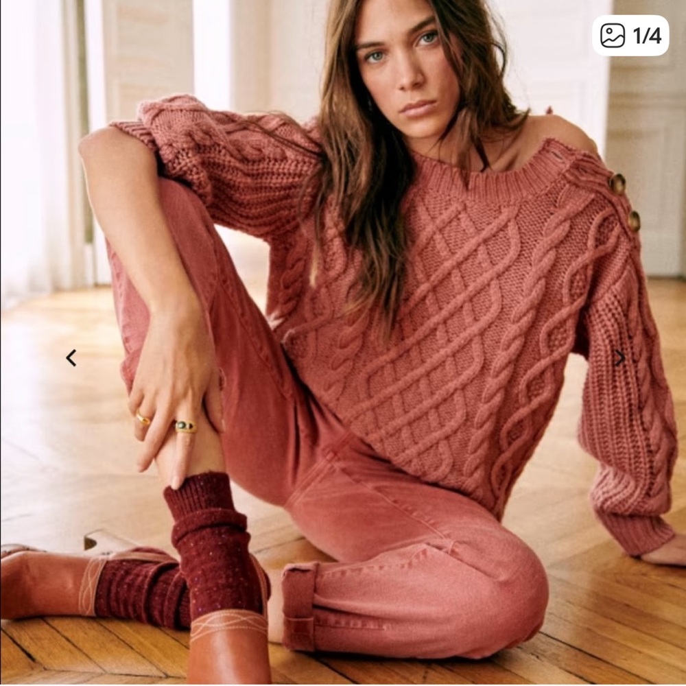 Sezane Pink Cable Knit Sweater